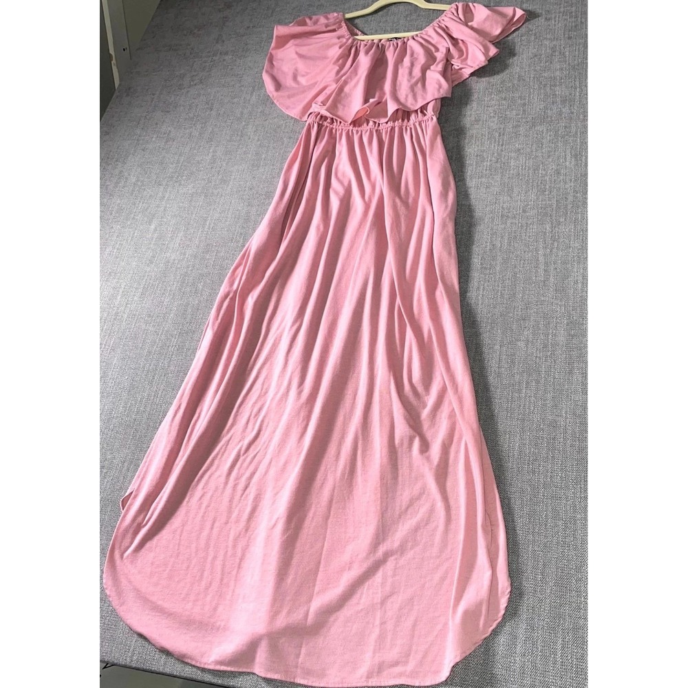 Thanth Off The Shoulder Maxi Dress Womens Small Pink Ruffle Detail Side Slit
